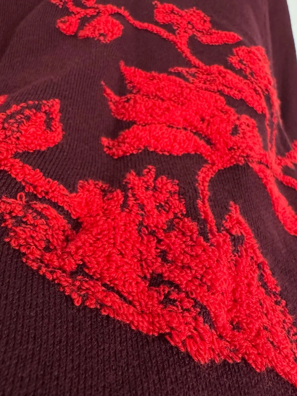 Talbots Burgundy Placed Floral Crewneck Pullover Cotton Sweater Textured XL NEW